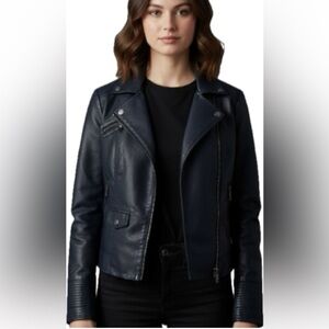 Buttery Soft Faux leather Blue Biker Jacket by NYCO Size Small
